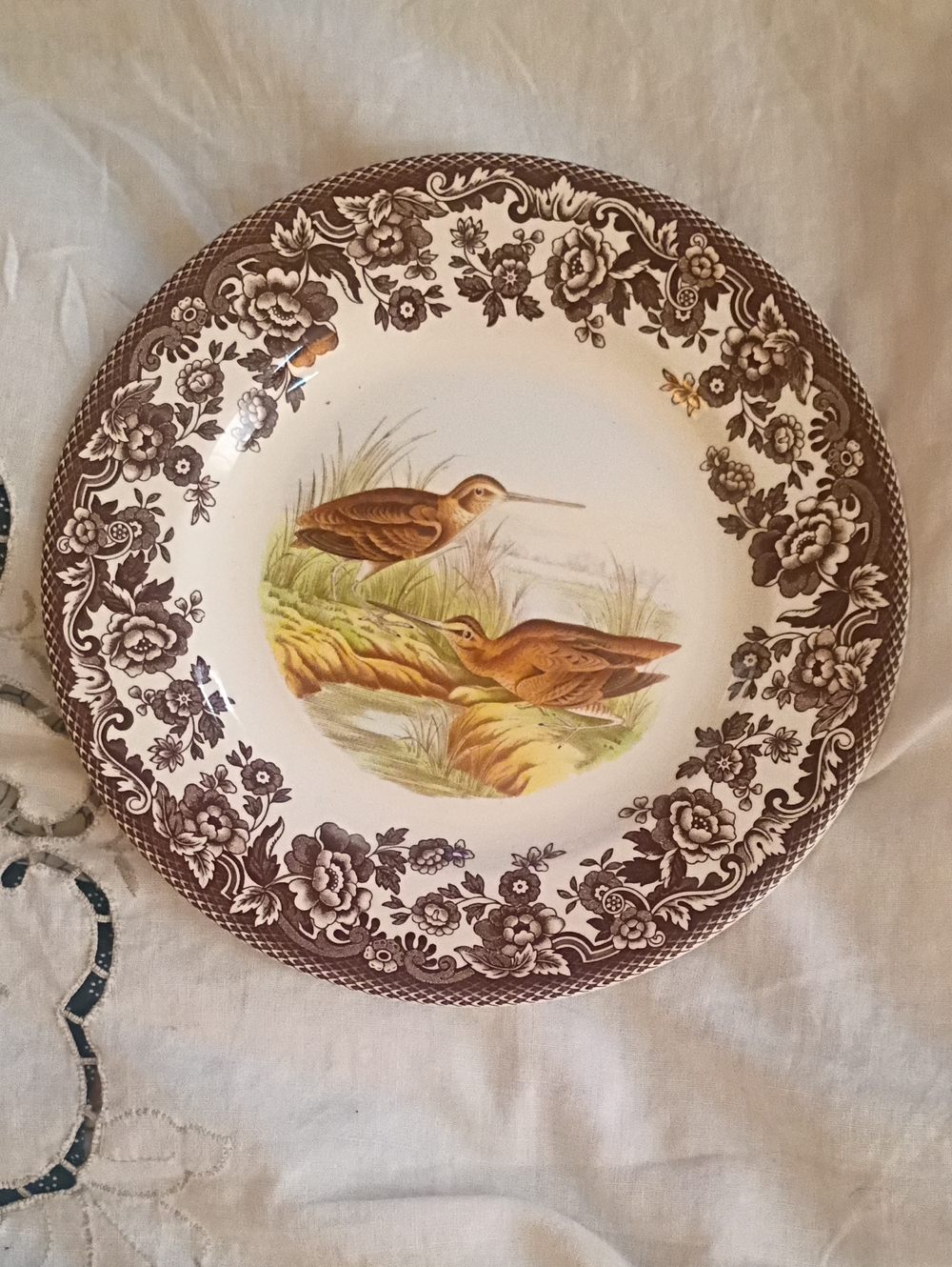 Spode Brown Floral Game Bird Dinner Plate